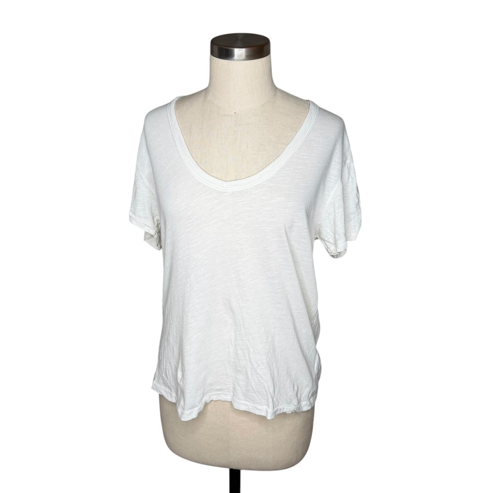 BUCK MASON Cotton T-Shirt White Scoop Neck Short Sleeve Tee Women's Size Medium